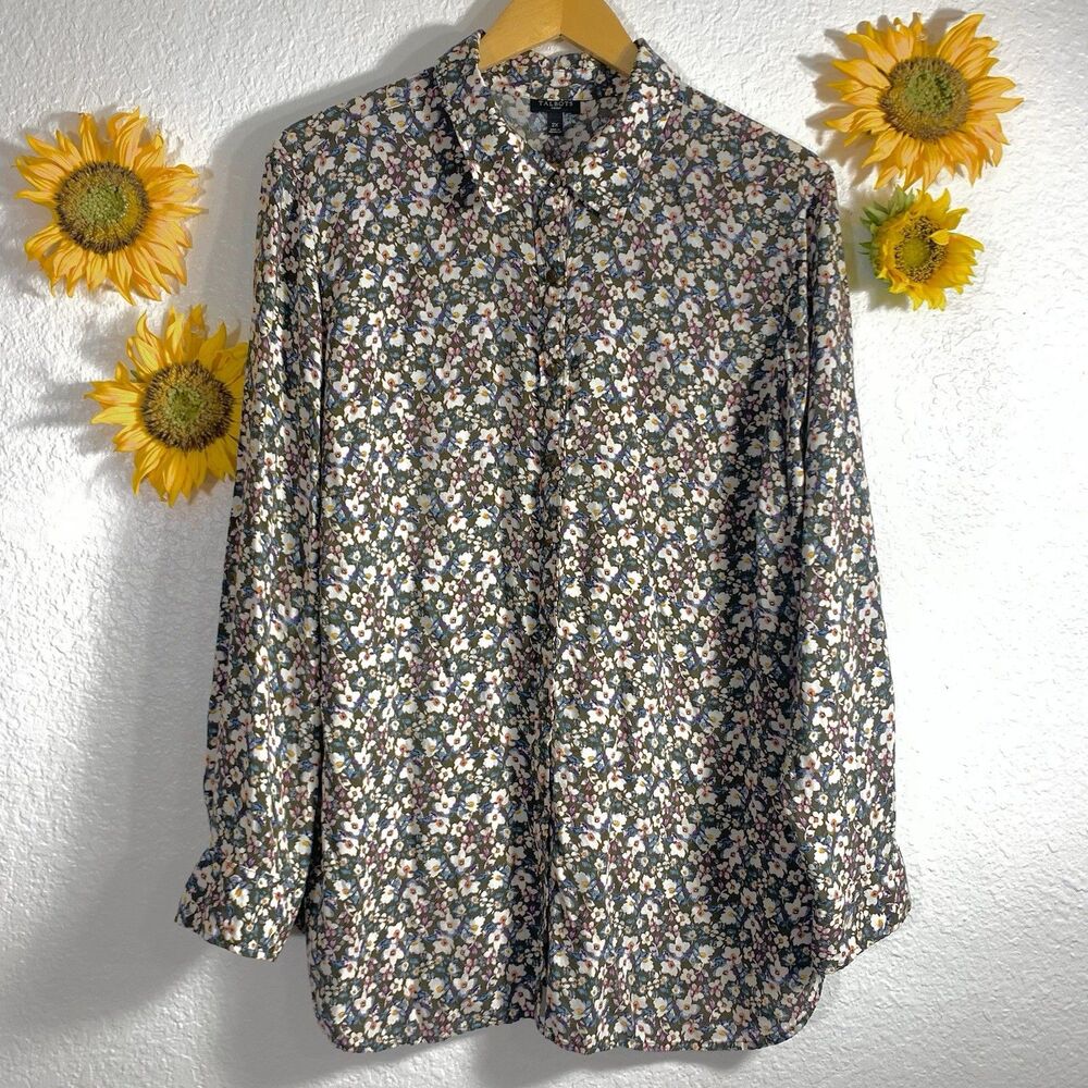 Talbots Cottagecore Dainty Floral Roll-Tab Button-Front Shirt Plus Size 2X - Picture 4 of 14